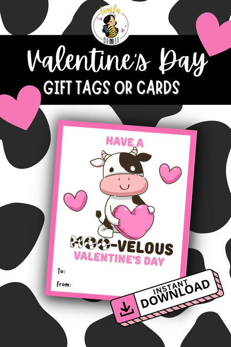 Get ready to sprinkle some adorable charm onto your Valentine's gifts with these cute cow-themed tag! Check out my shop for more adorable designs! #valentinesday #valentinecards #valentinegifttags #valentineprintable #cow #cutecow Cow Print Valentines, Valentine Treats For Coworkers, Treats For Coworkers, Printable Cow, Cow Valentine, Valentine Gift Tags, Valentines Gift Tags, Class Valentines, Free Workbook