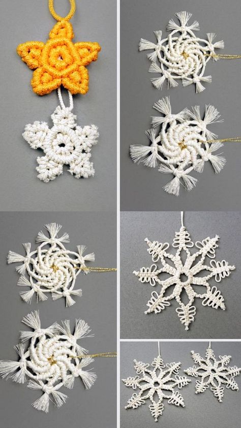 Diy Macrame Christmas Ornaments, Christmas Ornaments Easy, Diy Macrame Christmas, Macrame Christmas Ornaments, Macrame School, Macrame Ornaments, Christmas Wreath Craft, Crochet Ornament Patterns, Free Macrame Patterns