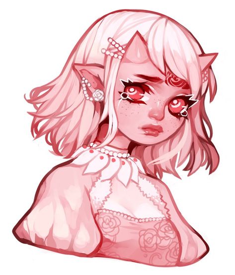 Tiefling Female, Skins Characters, Queen Anime, Oc Drawings, Pink Skin, Goth Art, Female Character Design, Character Creation