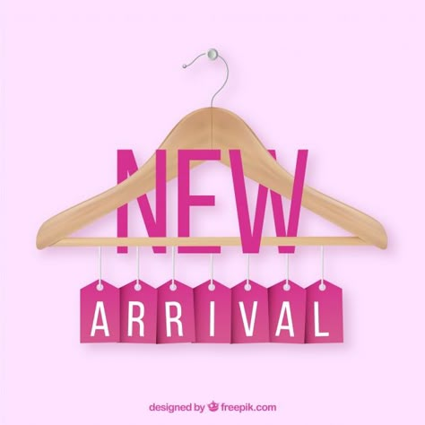 New arrival composition with realistic cloth hanger Free Vector Clothes Shop Design Ideas, Clothing Marketing, Online Boutique Ideas, Dress Captions, Business Marketing Design, Arrival Poster, Clothing Logo Design, Logo Online Shop, Dress Quotes