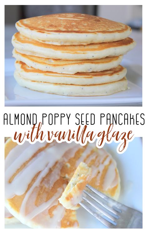 Poppyseed Pancakes, Almond Poppyseed, Poppy Seed Pancakes, Pancake Recipes, Perfect Pancakes, Pancake Stack, Vanilla Glaze, Make Ahead Breakfast, Poppy Seed