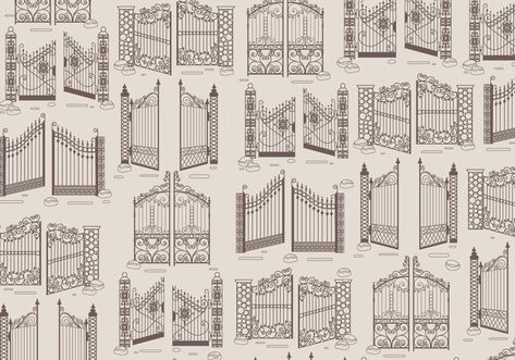 Open Gate Classic Vector Open Gate Drawing, Gate Architecture Design, Heaven Gates Drawing, Garden Gate Tattoo, Gate Tattoo Design, Gate Illustrations, Gates Of Heaven Drawing, Heavens Gates Tattoo Design, Gates Drawing