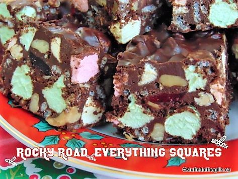 Stuffed At the Gill's Rocky Road Squares, Flavored Marshmallows, Traditional Cooking, Glace Cherries, Digestive Biscuits, Peanut Butter Lovers, Melting Chocolate Chips, Toasted Walnuts, Rocky Road