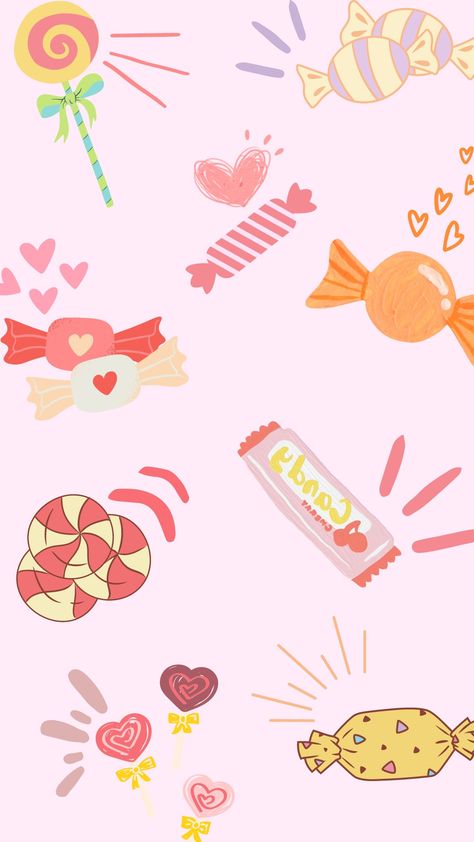 Aesthetic Wallpaper Phone, Candy Wallpaper, Candy Background, Wallpaper Aesthetic Wallpaper, Iphone Dynamic Wallpaper, Food Wallpaper, Background Aesthetic, Hello Kitty Iphone Wallpaper, Phone Wallpaper Patterns