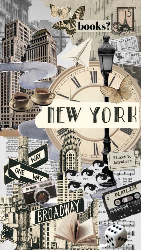 New York Vintage Aesthetic, Nova York Aesthetic, Vintage New York Aesthetic, New York Scrapbook, Stockholm Wallpaper, Collages Aesthetic Vintage, New York City Wallpaper, Vintage Aesthetic Collage, Aesthetic New York