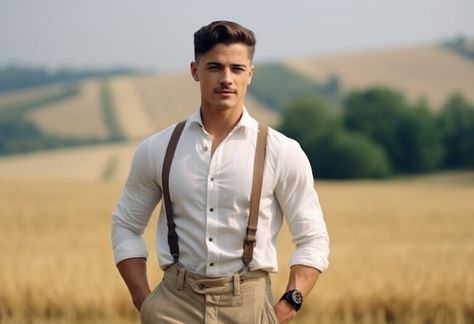 Cottagecore Fashion For Men - Formal Attire Meets Country Style? Cottagecore Formal Outfit Men, Cottagecore Suit Men, Cottegcore Aesthetic Outfits Men, Men's Cottagecore, Brown Western Style Formal Belts And Suspenders, Formal Cottagecore, Cottagecore Outfits Men, Wedding Guest Aesthetic, Cottagecore Men