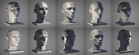 ArtStation - MALE HEAD, LIGHT REFERENCE TOOL, William Nguyen Asaro Head Lighting Reference, Asaro Head Lighting, Head Lighting Reference, Asaro Head Study, Asaro Head, Pen Portraits, Art Syllabus, Light Reference, Planes Of The Face