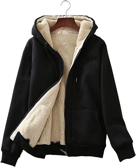 Amazon.com: Flygo Women's Zip Up Hoodie Winter Sweatshirt Fleece Sherpa Lined Warm Jacket : Clothing, Shoes & Jewelry Sherpa Lined Hoodie, Sherpa Hoodie, Estilo Chic, Winter Sweatshirt, Winter Hoodies, Favorite Sweater, Warm Jacket, Womens Casual, Sherpa Lined