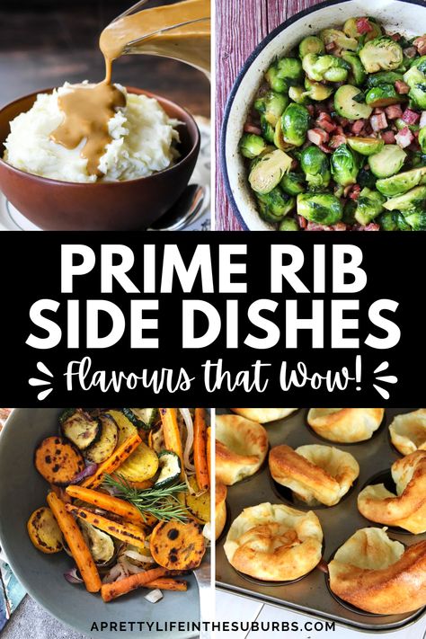 All of the side dishes you need for your perfect prime rib dinner this Christmas. Prime Rib Dinner Side Dishes, Prime Rib Sides Vegetables, Rib Roast Sides Dishes Christmas Dinners, Christmas Sides For Prime Rib, Prime Rib Side Dishes Salad, Sides To Go With Roast Beef, Side Dishes To Go With Prime Rib, Steak Christmas Dinner Sides, Best Sides With Prime Rib