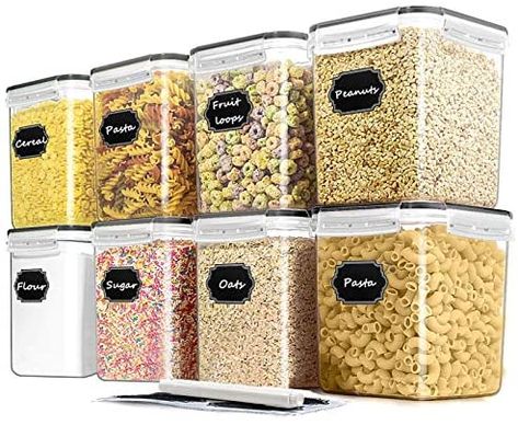 Amazon.com: Blingco Cereal Container Food Storage Containers, Set of 8 (2.5L/84.55oz) Airtight Dry Food Storage Containers with Lids - BPA Free Plastic for Flour, Sugar, Cereal and Pantry Storage Containers: Kitchen & Dining Large Food Storage Containers, Pasta Storage, Pantry Storage Containers, Cereal Storage, Sugar Storage, Food Canisters, Cereal Containers, Dry Food Storage, Food Storage Container Set