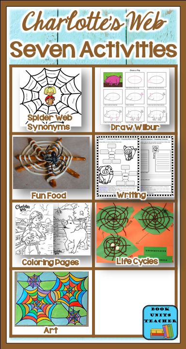 Charlottes Web Preschool Activities, Charlottes Web Art Ideas, Charlottes Web Project Ideas, Charlottes Web Craft Ideas, Charlottes Web Unit Study Free, Charlottes Web Unit Study, Charlotte's Web Activities 3rd Grade, Charlottes Web Activities Free, Charlottes Web Projects