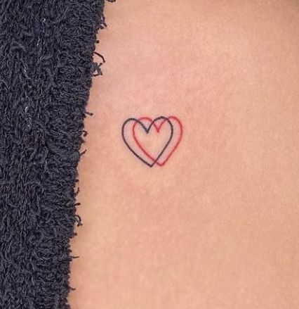 Mini Hearts Tattoo, Red Love Tattoo, 31 Tattoo Number, Black And Red Heart Tattoo, 2 Heart Tattoo, Tattoo Two Hearts, Layered Heart Tattoo, Heart In Heart Tattoo, Heart Tattoo Red And Black