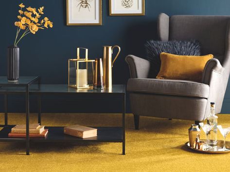 Gold Carpet, Bright Carpet, Tarkett Vinyl Flooring, Yellow Carpet, Carpet Remnants, Blue Lounge, Gold Rooms, Natural Carpet, Carpet Trends