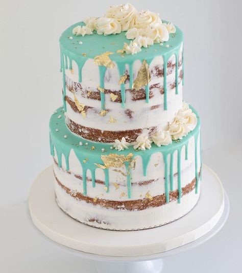 White, teal, and gold cake Teal And Gold Cake, Christening Food, Birthday Cake Fruit, Teal Cake, Birthday Cake Cookies, White Birthday Cakes, Birthday Cakes For Teens, Cake Fruit, Cookie Cake Birthday