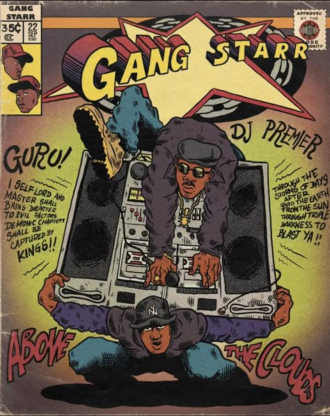 Hip Hop Poster Art, Gang Starr Wallpaper, Gang Starr Poster, Hip Hop Comic Art, New York Hip Hop Aesthetic, 80s Illustration Graphics, 90s Hiphop Aesthetic, Old School Hip Hop Art, Hip Hop Comic