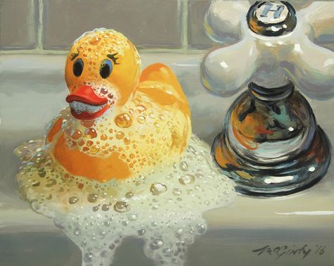 Bubble Bath Survivor by Mick McGinty Hyperrealistic Art, Bubble Drawing, Bath Paint, Nostalgia Art, Bubble Painting, Duck Art, Drawing People Faces, Rubber Ducky, Ap Art