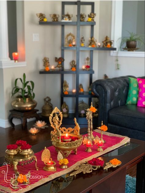 Diwali Decorations At Home Living Rooms, Diwali Decoration Lights, Indian Inspired Decor, Diwali Design, Pooja Decoration, Indian Room Decor, Janmashtami Decoration, Diwali Decoration Items, Diwali Decorations At Home