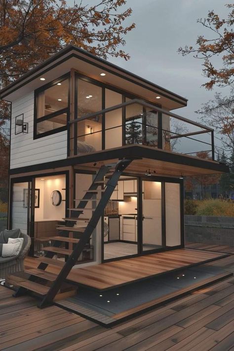 Exterior Tiny House Ideas, Cabin Small House, Tiny Home Beach House, Easy Tiny Homes To Build, Tiny Cabin Interiors Small Cottages, Small Container House Design, Small Houses Ideas, Tiny Houses Ideas, Japanese Style Tiny House