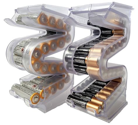 Battery Ladder (TM) Clear AA & AAA Combo Battery Holder/Storage - Vertical Organizer Case That Holds 28 AAA & 20 AA Batteries - Stackable, Expandable Rubbermaid Closet Organizer, Hanging Storage Pockets, Wire Closet Shelving, Hanging Closet Organizer, Hanging Closet, Battery Holder, Battery Storage, Plastic Design, Home Organization Hacks