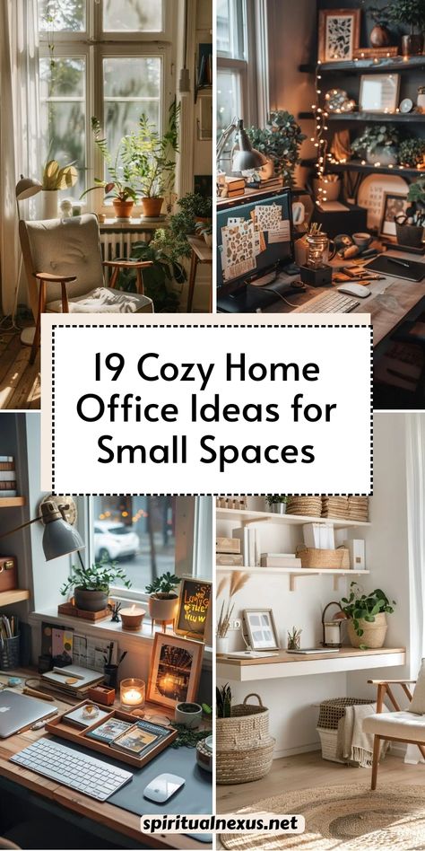 Even a small space can be transformed into a cozy and efficient office! Use clever storage solutions, soft lighting, and compact furniture to maximize comfort and style. These ideas will make your small home office feel spacious and inspiring! #SmallSpaceDesign #CozyOfficeIdeas #WorkSmart Cozy Home Organization, Office Nook In Basement, Clever Office Ideas, Computer Area Ideas Small Spaces, Computer Space In Living Room, Cozy Home Office Corner, Where To Place A Desk Home Office, Small Studio Space Ideas, Small Apartment Office Space Desk Areas