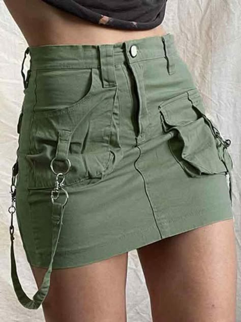 ⚡️Buy Ribbon Asymmetric Pocket Design Cargo Mini Skirt Green L under $38.00 in Mini Skirts Online. Style: Casual/Street/Vintage/Hip Pop. Fabric Content: Cotton. Fit Type: Slim fit. Length: Above Knee. Unique Design: The skirt features a distinctive design with ribbons and asymmetric pockets, adding a dash of cargo style to your outfit.. Slim Fit: The slim fit design hugs your body tightly, accentuating your curves and giving you a flattering silhouette.. High Waist: The high waist design of the Mini Skirts Aesthetic Outfits, Cargo Mini Skirt Outfit, Leni Klum, Cargo Mini Skirt, Classy Casual Outfits, Cargo Style, Cargo Skirt, Skirts Online, Cute Simple Outfits