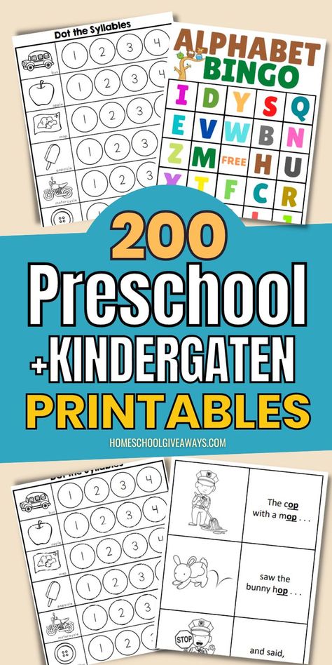 I am impressed! Here are over 200 free printables for preschool and kindergarten-aged children. Not only are they free, but they are so individually creative and helpful for your preschoolers and kindergarten students. Homeschool preschool | homeschool preschool activities | homeschool preschool curriculum | Homeschool preschool lesson plans Preschool Activities Homeschool, Preschool Pages Printables, Pre K English Worksheets, Math For Prek Free Printables, Pre K Homework Free Printable Preschool Worksheets, Tk Homeschool Activities, Kindergarten Learning Worksheets, Free Printables For Kindergarten, Free Printable Lesson Plan Template