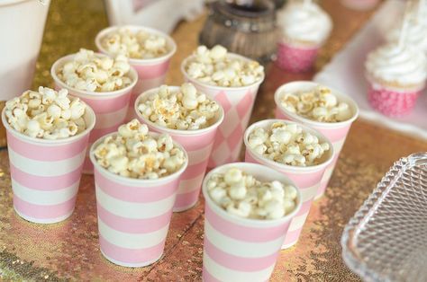 Popcorn Cups from a Pink Pony Birthday Party on Kara's Party Ideas | KarasPartyIdeas.com (10) Popcorn Cups Party, Enchanted Prom, Survivor Theme, Chocolate Drizzled Popcorn, Prom Birthday Party, Popcorn Cups, Ballerina Birthday Party, Pink Popcorn, Pony Birthday Party