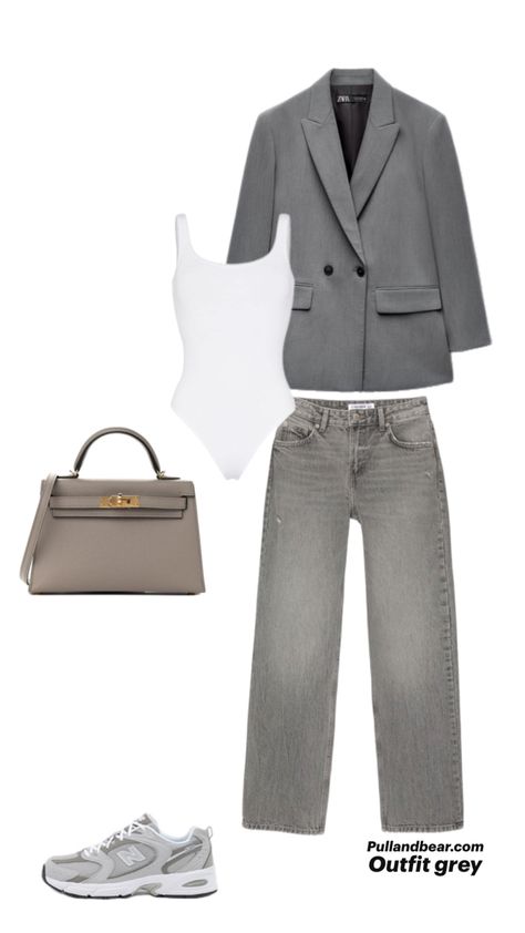 Grey Air Force 1 Outfit, Outfit Blazer Blanc, Outfit Avec Blazer, Outfit Con Blazer Gris, Outfit Pull, Air Force 1 Outfit, Professional Outfit, Winter Ootd, Ootd Winter