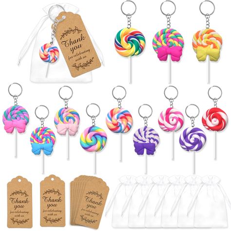 PRICES MAY VARY. 【Package Contents】36pcs lollipops party favor supplies,12 x lollipops keychains, 12 x white organza bags, 12 x thank you tags.The specific dimensions are shown in the drawing. 【Material】The colorful lollipops are made of high quality resin,which are durable and sturdy.Bags are made of the organza material,thank you tags are made of eco-friendly paper.They will ensure your happy party experience. 【Nice gift】You can send these lollipops party favors to your kids,friends, family me Candy Land Birthday Party Favors, Sweet Party Favors, Candyland Birthday Party, Birthday Party Goodie Bags, Lollipop Birthday, Lollipop Party, Organza Material, Candy Birthday Cakes, Candy Land Birthday Party