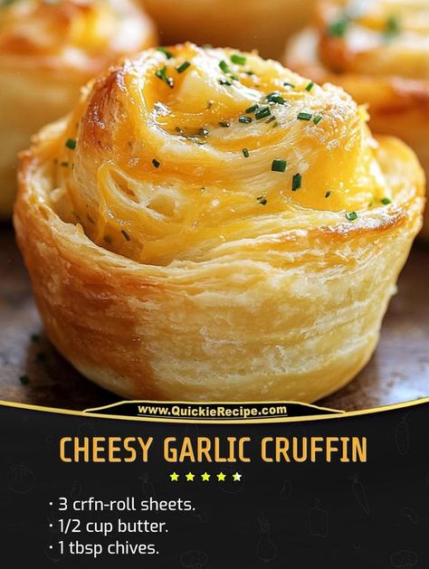 Daily Recipes Cheesy Garlic Cruffin Recipe, Cheesy Garlic Cruffin, Cruffins Recipe Easy, Yellowstone Party, Cruffin Recipe, Savoury Tarts, Bakers Delight, Garlic Rolls, Crescent Recipes