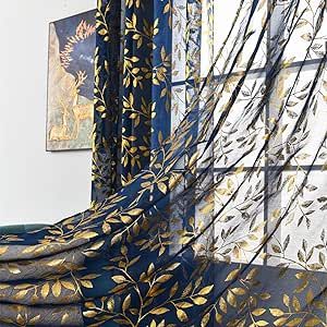 Blue Curtains Bedroom, Window Treatments For Bedroom, Semi Sheer Curtains, Tropical Trend, Leaf Curtains, Dining Room Curtains, Window Treatments Bedroom, Gold Bedroom, Boho Curtains