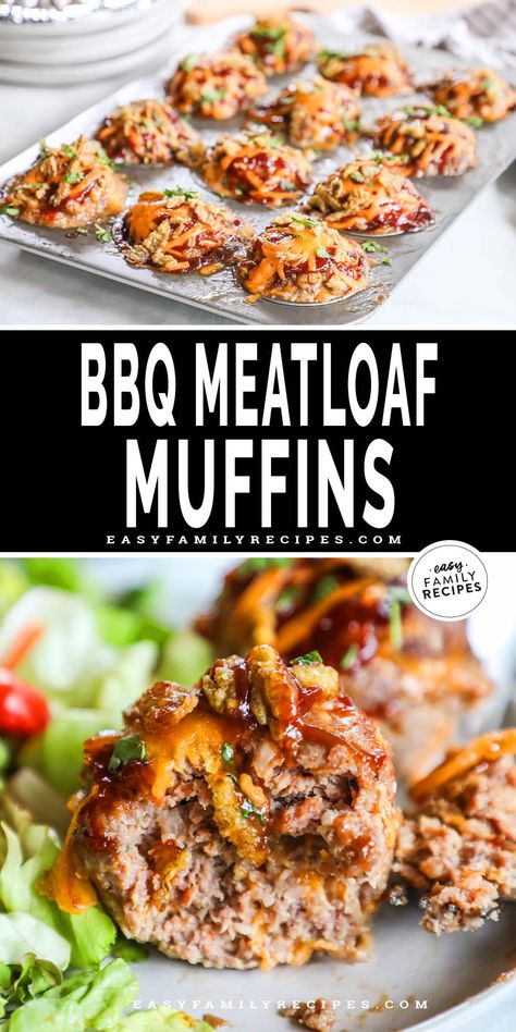 Looking for a guaranteed dinner hit? Transform a classic dinner favorite into something fun and just as delicious with these Cheesy BBQ Meatloaf Muffins! Baked in a muffin tray and topped with BBQ sauce, cheese, and French-fried onions, these kid-friendly meatloaf muffins are perfect for family weeknight dinners and potlucks. This easy and tasty recipe is sure to become an instant family favorite. Give this modern twist on a classic dish a try, & watch as everyone at the table asks for seconds! Family Weeknight Dinners, Barbecue Meatloaf, Meatloaf Muffins Recipe, Mini Meatloaf Muffins, Mini Meatloaf Recipes, Bbq Meatloaf, Instant Family, Meatloaf Muffins, French Fried Onions