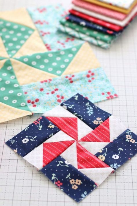 Patriotic Quilt Blocks Free Pattern, 6 Inch Quilt Block Patterns, 5 Inch Quilt Blocks, Patriotic Sewing, Pinwheel Blocks, Pinwheel Quilt Pattern, Pinwheel Quilt Block, Diary Of A Quilter, Charity Quilts