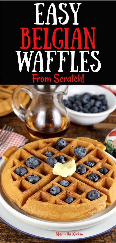 Easy Belgian Waffles are surprisingly simple to make from scratch for any morning of the week or for a weekend brunch! Top with butter and maple syrup or fresh berries and whipped cream. #homemadewaffles #belgianwaffles Belgian Recipes, Stuffed Waffles, Belgian Waffles Recipe, Belgium Waffles, Waffles Easy, Make From Scratch, Waffles Recipe, Homemade Waffles, Breakfast Goodies