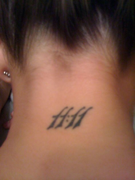 11:11 Neck Tattoo | #1111phenomenon #1111 Small Tattoos Back, 11:11 Tattoo Ideas, 1111 Tattoo, Tattoo Lower Back, 11 11 Tattoo, Tattoos Back, Minimal Tattoo Ideas, Fire Tattoo, Stylist Tattoos