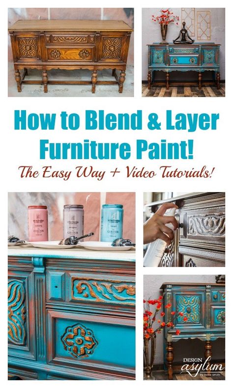 How to Blend & Layer Paint on your painted furniture projects. Learn the furniture painting technique of blending and layering multiple colors while painting furniture to achieve a gorgeous finish. The layered painting technique is truly one of a kind. Layer Furniture, White Furniture Living Room, Furniture Painting Techniques, Layer Paint, Boho Furniture, Western Furniture, Paint Design, Furniture Paint, Painting Furniture Diy