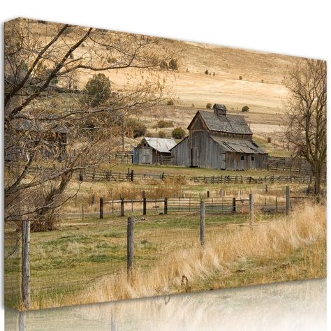 PRICES MAY VARY. 【Rustic Farmhouse Wall Art Size】- With its 16x12in size, our rustic farmhouse framed canvas prints are ready to hang. Each panel comes with hooks and accessories, ensuring easy installation. The metal hook already mounted on a wooden bar makes it hassle-free to display your howdy wall art. 【High-Quality Materials】- Our rustic farmhouse wall art is made from high quality canvas, the inks used in the printing process not only ensure vibrant colors but also protect your health. Res Barn Wall Art, Barn Pictures, Landscape Wall Decor, Framed Photographs, Farmhouse Wall Art, Old Farm, Old Barn, Bathroom Wall Decor, Art Print Set