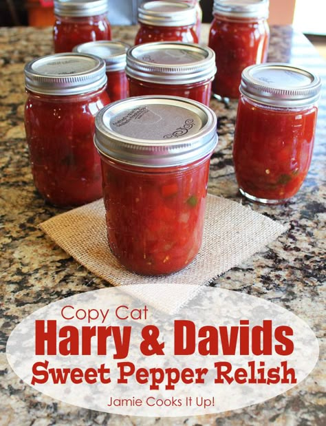 Copy Cat Harry and Davids Sweet Pepper Relish from Jamie Cooks It Up! Pepper Relish Recipe Easy, Red Pepper Relish Recipe, Red Pepper Relish Canning, Red Pepper Relish, Sweet Pepper Relish, Sweet Hot Pepper Relish Recipes, Harry And David Pepper Relish Recipes, Sweet Red Pepper Relish Recipe, Jersey Mikes Cherry Pepper Relish Recipe