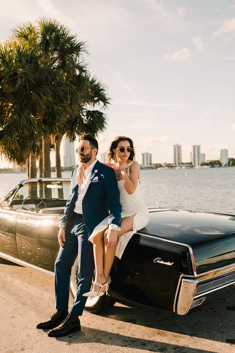 Engagement Photos In Miami, Miami Beach Engagement Photos, Engagement Photos In Car, Courthouse Wedding Miami, Miami Engagement Photoshoot, Save The Date Photoshoot Ideas, Car Engagement Shoot, Unique Pre Wedding Shoot Ideas, Newspaper Shoot