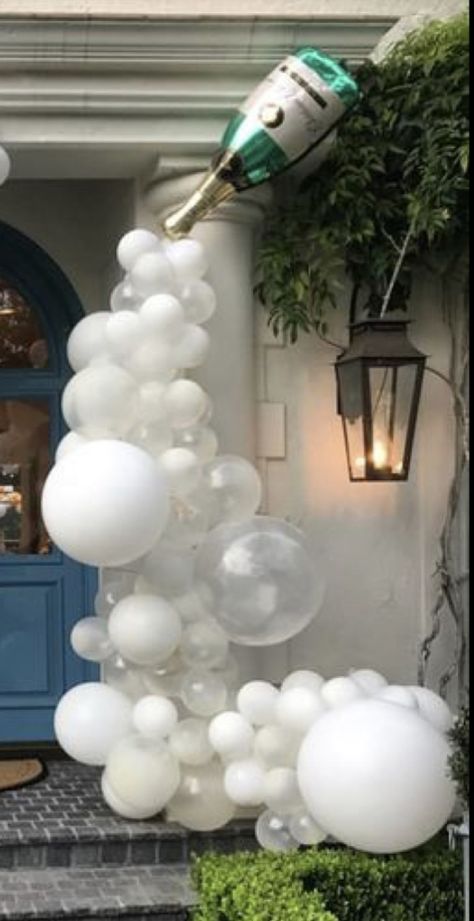 Bubbles Bridal Shower Theme, Pearls And Prosecco Balloon Arch, Pearls And Prosecco Backdrop, Bubbles And Pearls Party, Pearls And Prosecco Theme Centerpieces, Pearls And Persecco Bridal, All White 40th Birthday Party Ideas, Champagne And Pearls Theme Party, Pop The Bubbly Shes Getting A Hubby