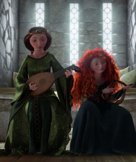 BRAVE - As she has grown up, Merida is still very energetic and free spirited, but has a more strained relationship with her mother. This is because she views the strict training and social etiquette that her mother teaches her as tedious and bothersome. She also thinks her mother places too much expectation on her to become the same type of person she is without listening to what Merida wants, since her mother continually and strictly instructed her in how to be a "proper" princess. Brave 2012, Disney Princess Merida, Princess Merida, Disney Brave, Merida Brave, Disney Pixar Movies, Lilo Et Stitch, Disney Princess Dresses, Disney Princess Pictures