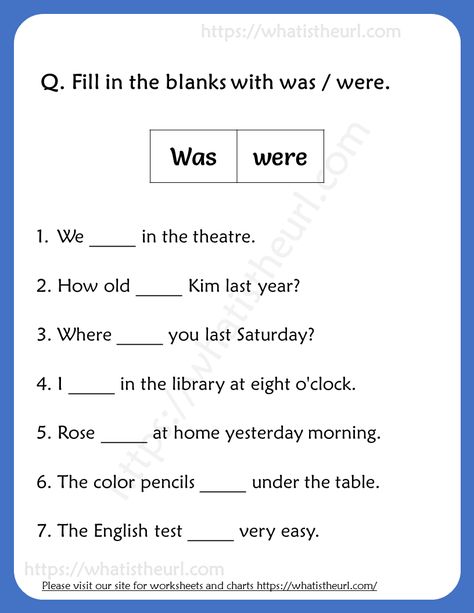 Fill in the blanks with was / were Worksheets for Grade 3 Worksheets 3rd Grade, Worksheets For Class 1, English Grammar Exercises, Reading Comprehension Kindergarten, Worksheets For Grade 3, Grammar For Kids, English Activities For Kids, Grammar Exercises, Work Sheet