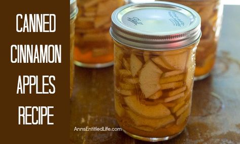 Make your own cinnamon apples with this easy canned cinnamon apples recipe. Eaten as a snack, on top of ice cream, used to make a pie; the ideas are endless for these delicious cinnamon apples! Spiced Apples Recipe, Cinnamon Apples Recipe, Recipes With Apples, Apple Cinnamon Recipes, Canning Apples, Fall Apple Recipes, Canning Peaches, Pressure Canning Recipes, Canning Fruit