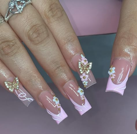 Acrylic Ideas, Spring Acrylic Nails, Colored Acrylic Nails, Girly Acrylic Nails, French Acrylic Nails, Short Square Acrylic Nails, Soft Nails, Long Square Acrylic Nails, Pretty Sunset