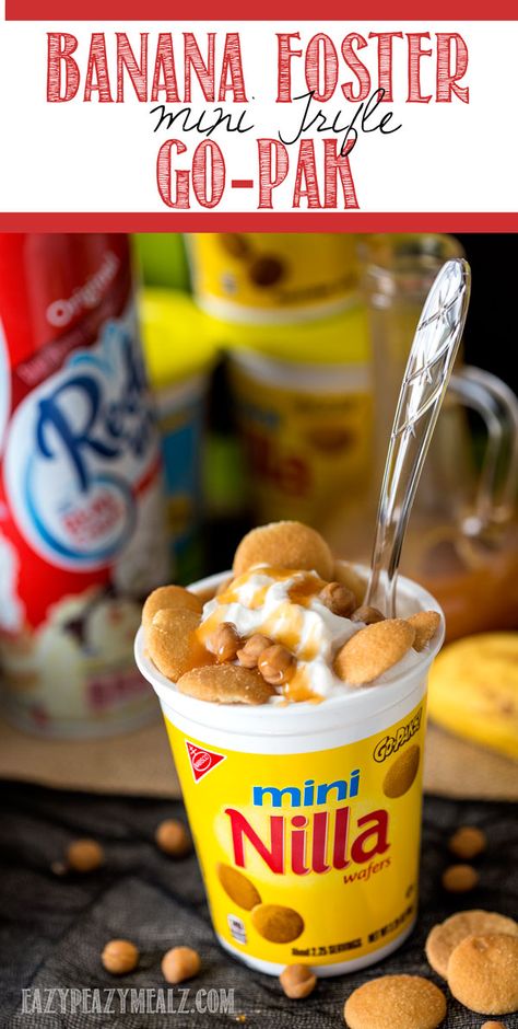 Banana Fosters, Snack Pack Pudding, Mini Trifle, Pudding Banana, Banana Foster, Banana Slices, After School Snack, Snack Pack, Nilla Wafers