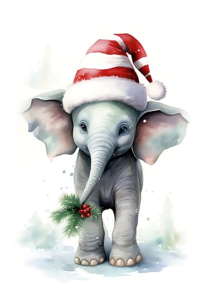 Christmas Illustration Watercolor, Cute Christmas Animals, Xmas Illustration, Christmas Illustration Design, Christmas Carol Book, Xmas Drawing, Elephant Christmas, African Christmas, Christmas Elephant