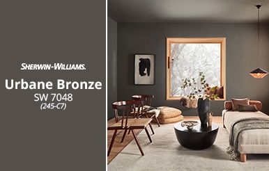 Messenger Bag SW 7740 - Timeless Color Paint Color - Sherwin-Williams Jubilee Paint Sherwin Williams, Rosemary Sw, Bronze Paint Color, Urbane Bronze Sherwin Williams, Bronze Color Palette, Bronze Bedroom, Urbane Bronze, Bronze Paint, Urban Bronze