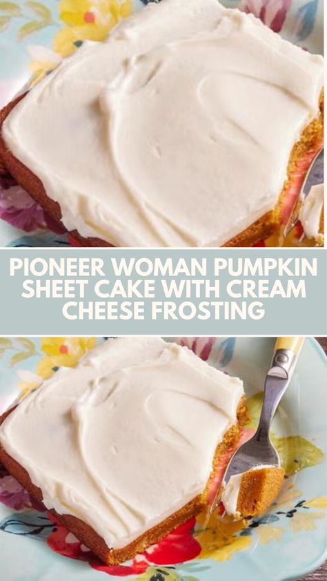 This delicious Pioneer Woman Pumpkin Sheet Cake is a quick and easy treat perfect for any occasion! With its creamy cream cheese frosting and warm pumpkin spice flavor, it’s a nutritious dessert that you can whip up using common ingredients. Enjoy this comforting cake that will have everyone coming back for seconds! Pioneer Woman Pumpkin Sheet Cake, Pioneer Woman Sheet Cake, Pumpkin Sheet Cake With Cream Cheese Frosting, Pumpkin Sheet Cake With Cream Cheese, Pumpkin Cake With Cream Cheese Frosting, Pioneer Woman Desserts, Food Network Recipes Pioneer Woman, Nutritious Desserts, Pumpkin Sheet Cake