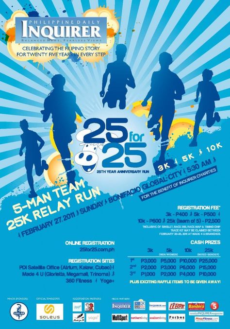 inquirer Fun Run Poster, Registration Poster, Race Poster, Bonifacio Global City, 25 Year Anniversary, Running Race, Event Poster Design, Online Registration, Fun Run