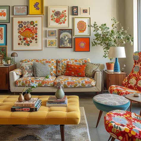 Mid Century Modern Eclectic, Modern Eclectic Living Room, Sala Vintage, Living Room Decor Eclectic, Velvet Sofa Living Room, Long Living Room, Vibrant Living Room, Eclectic Living, Float Your Boat